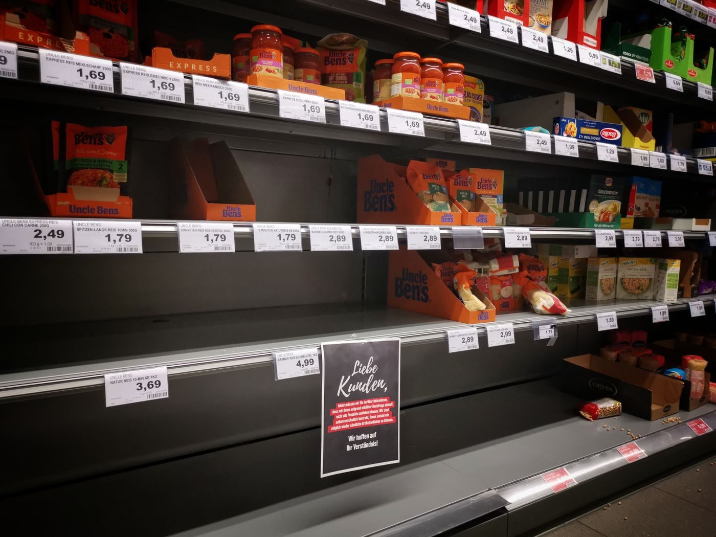 Étagères d'une gondole de magasin à différents niveaux