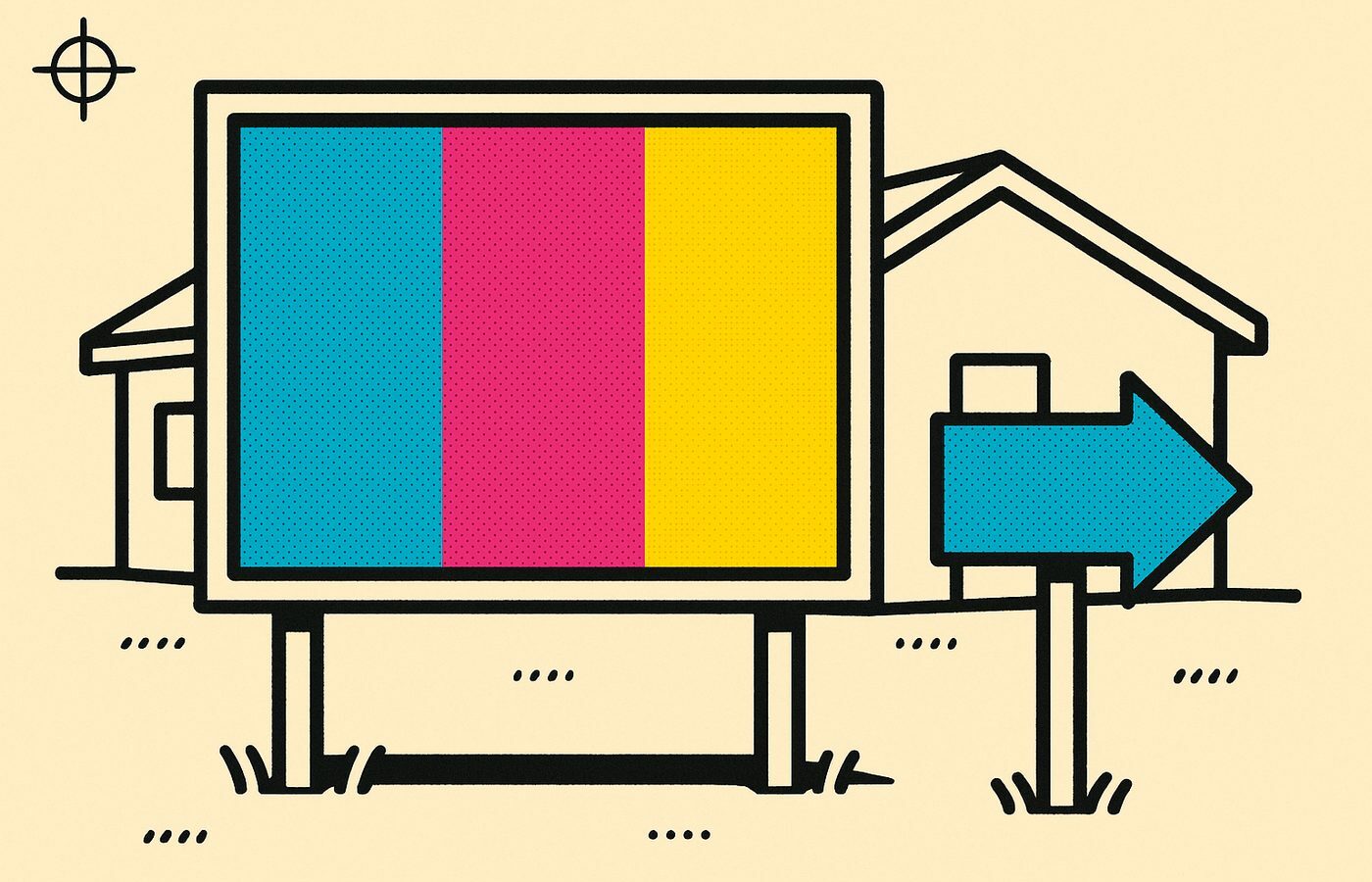 Illustration CMJN dun panneau publicitaire sur pied