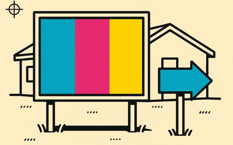 Illustration CMJN dun panneau publicitaire sur pied