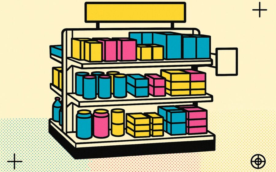 Illustration CMJN dune tête de gondole de magasin