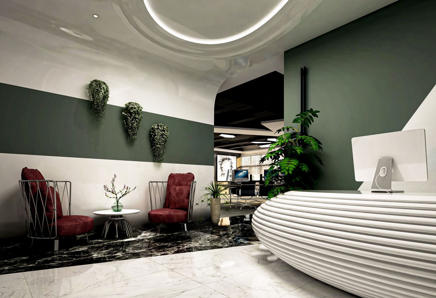 Banque d'accueil moderne dans un hall
