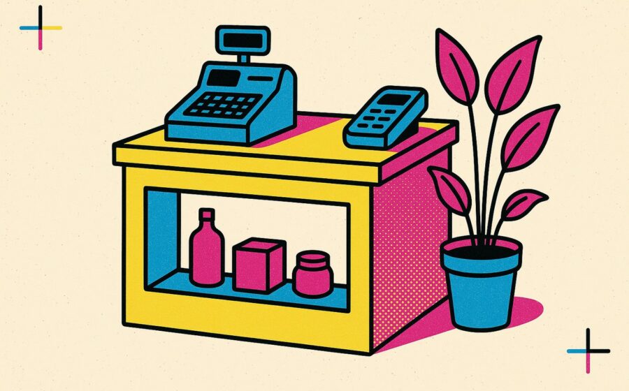 Illustration CMJN dun comptoir de caisse de magasin