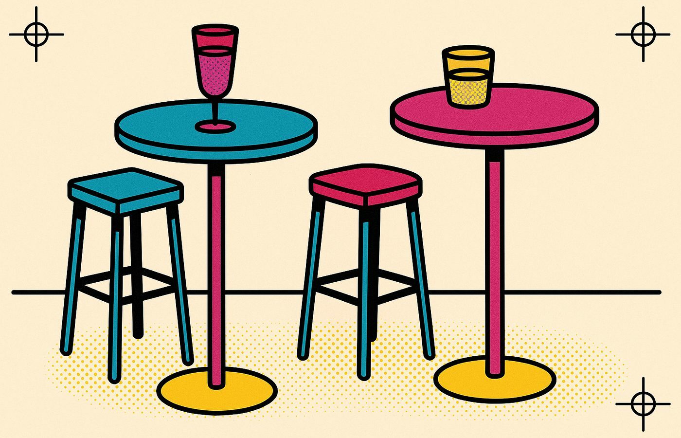 Illustration CMJN de mange-debout et tabourets hauts