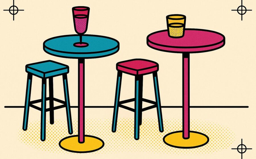 Illustration CMJN de mange-debout et tabourets hauts