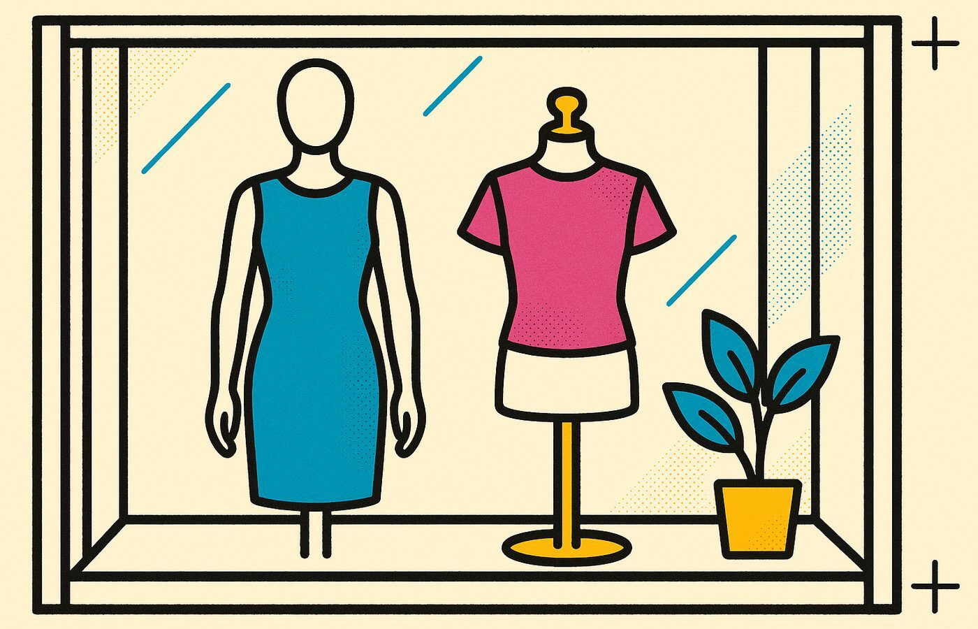 Illustration CMJN de mannequins de vitrine sans visage