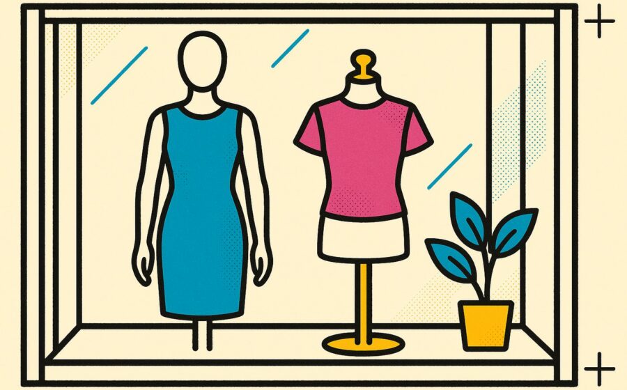 Illustration CMJN de mannequins de vitrine sans visage