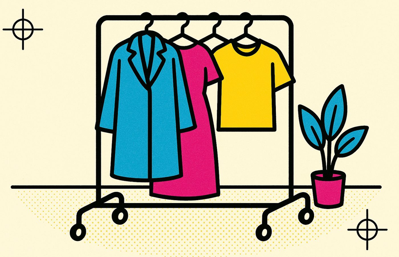 Illustration CMJN dun portant à vêtements à roulettes