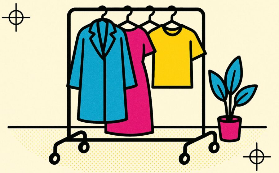 Illustration CMJN dun portant à vêtements à roulettes