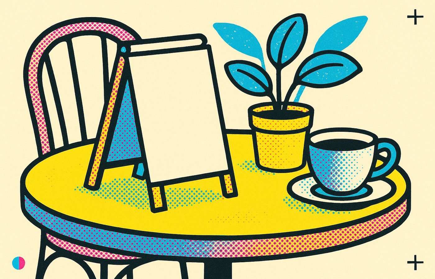 Illustration CMJN dun porte-menu sur une table de café
