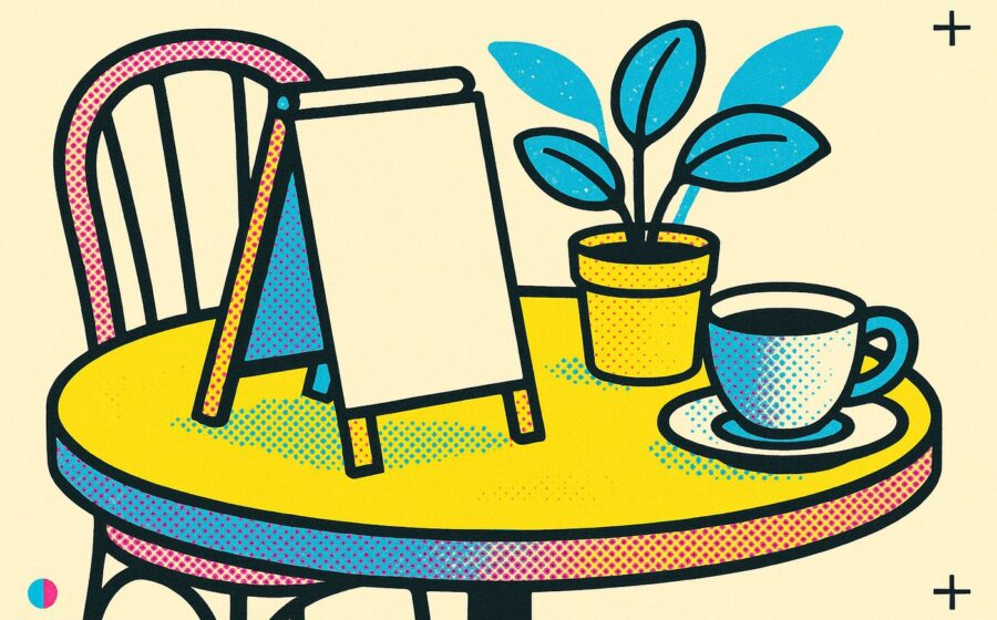Illustration CMJN dun porte-menu sur une table de café